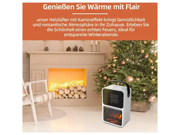 SHX Elektrokamin mit Heizlüfter, LED Kaminfeuer, 1200 W Leistung, 2 Wärmestufen, SHXFP12MINI