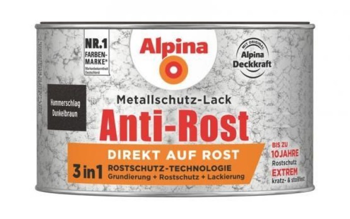 Alpina Metallschutzlack Anti-Rost Hammerschlag Braun 300ml, 017220803/L
