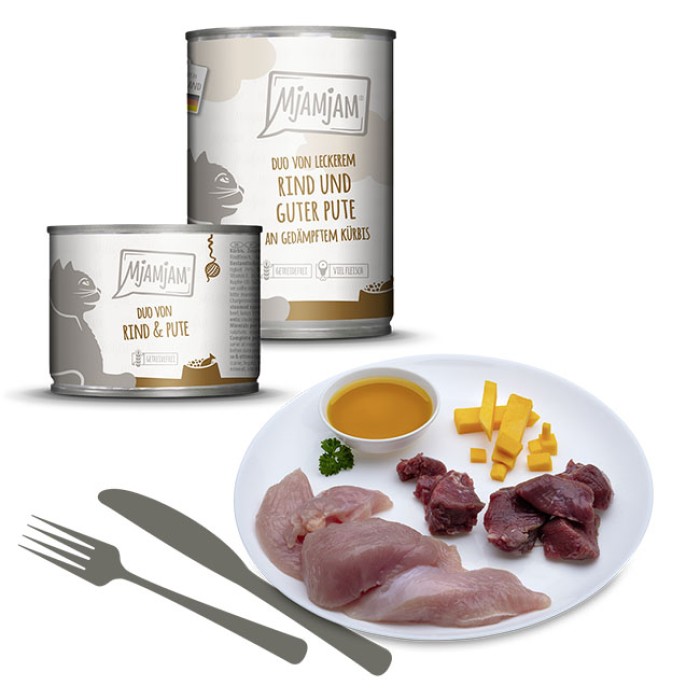 MjAMjAM DUO von leckerem Rind & guter Pute an gedämpftem Kürbis, 400g, 11344
