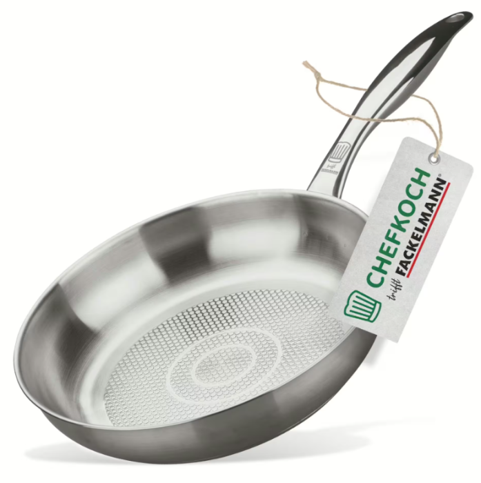 Fackelmann Chefkoch Bratpfanne München Ø24 cm mit Wabenboden – aus hochwertigem Edelstahl, 23369