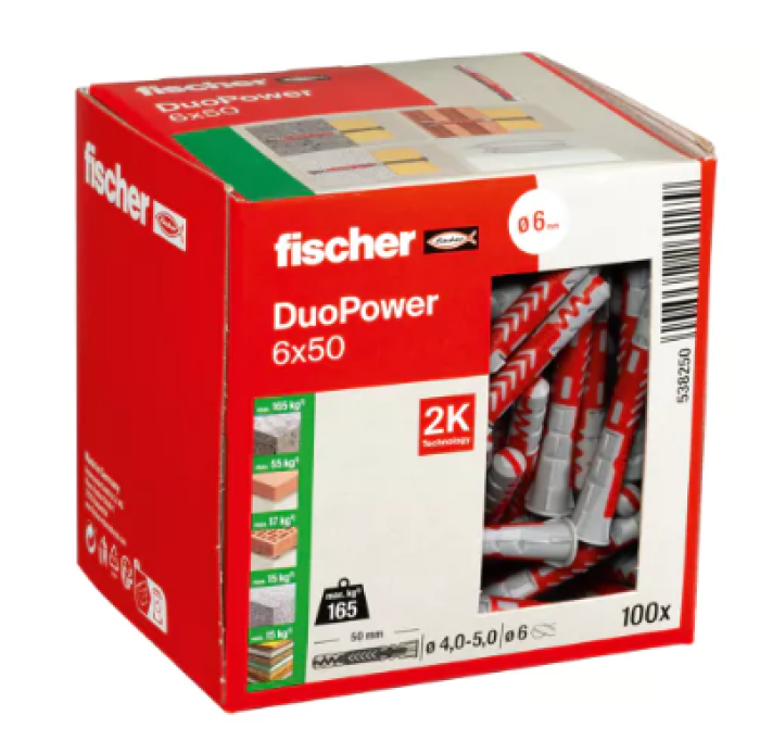 Fischer Dübel DuoPower 6x50, 100 Stück, 538250