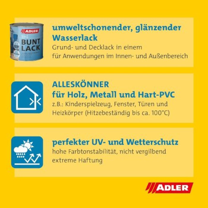 ADLER 5in1 Buntlack Verkehrsweiß Glänzend, 375 ml, RAL9016, 413400901637