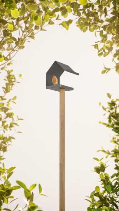Alberts Vogelhäuschen Spitzdach, DIY Montage, zum aufhängen oder hinstellen, 145 x 150 x 180 mm, Matt Schwarz, 355081