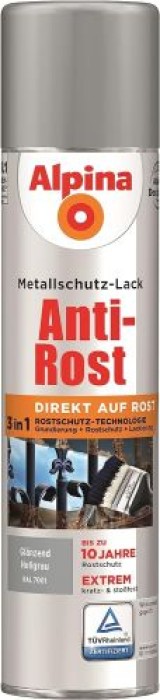 Alpina Metallschutzlack Anti-Rost Glänzend Hellgrau 400ml, 017050804/L