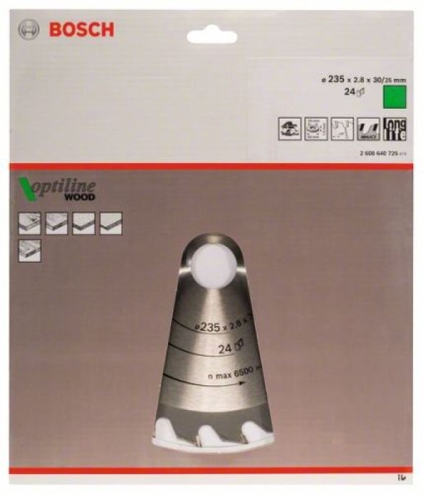 Bosch Kreissägeblatt Optiline Wood für Handkreissägen, 235 x 30/25 x 2,8 mm, 24 2608640725
