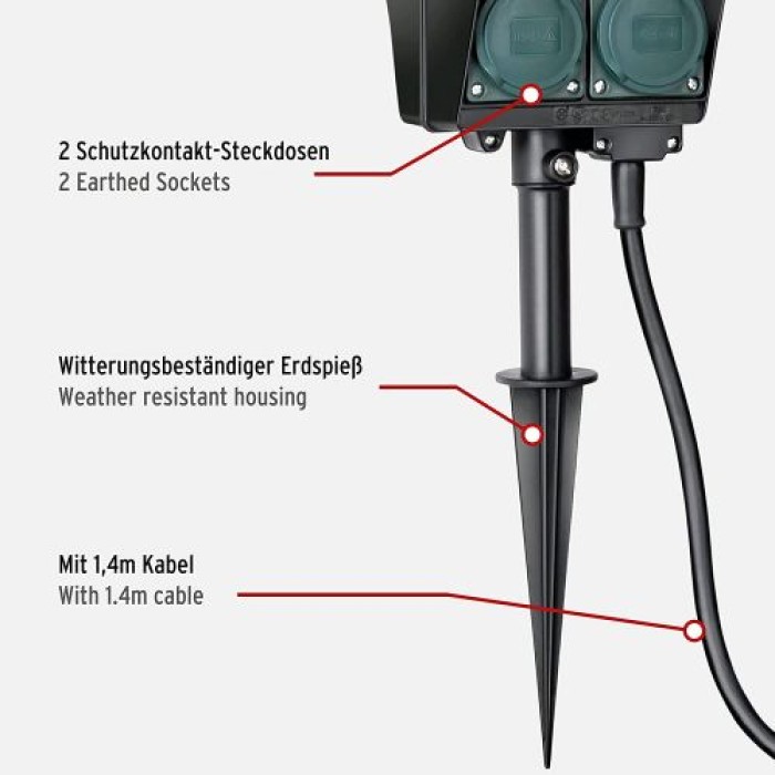 Brennenstuhl Garten-Steckdose/Außensteckdose 2-fach mit Erdspieß 1.4 m 1154430