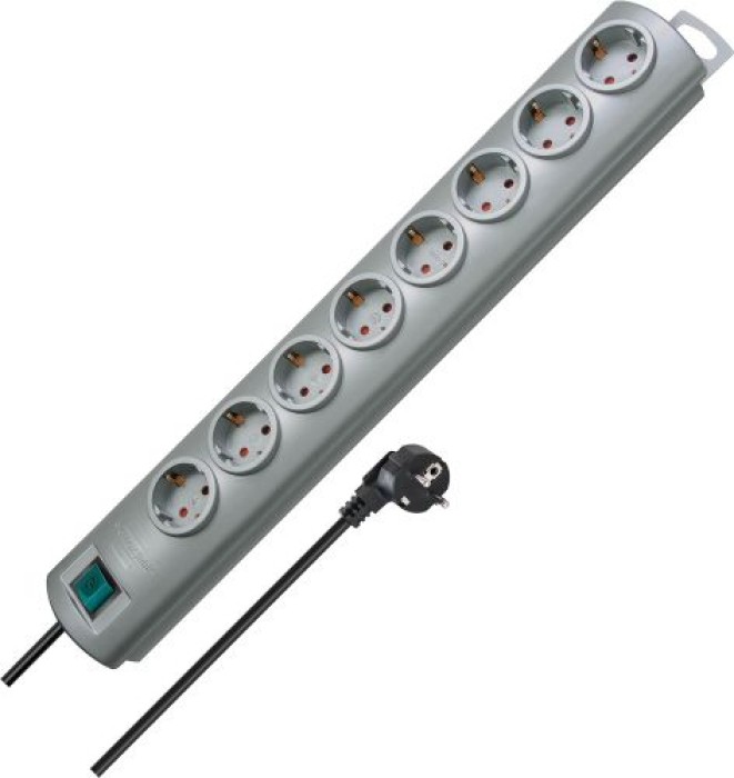 Brennenstuhl Primera-Line, Steckdosenleiste 8-Fach mit Schalter und 2m Kabel, Silber, 1153390128