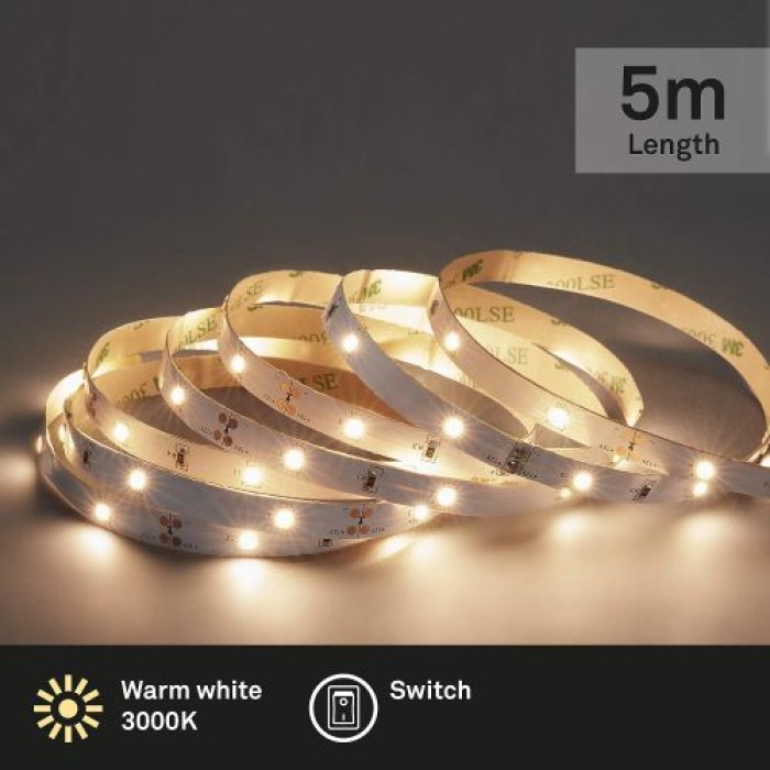 BRILONER - LED Band 5m, LED Strip selbstklebend, inkl. Ein-/Aus Schalter, 2261-150P