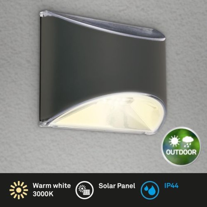 BRILONER – Solar LED Wandleuchte, 10 cm, anthrazit, 3133015