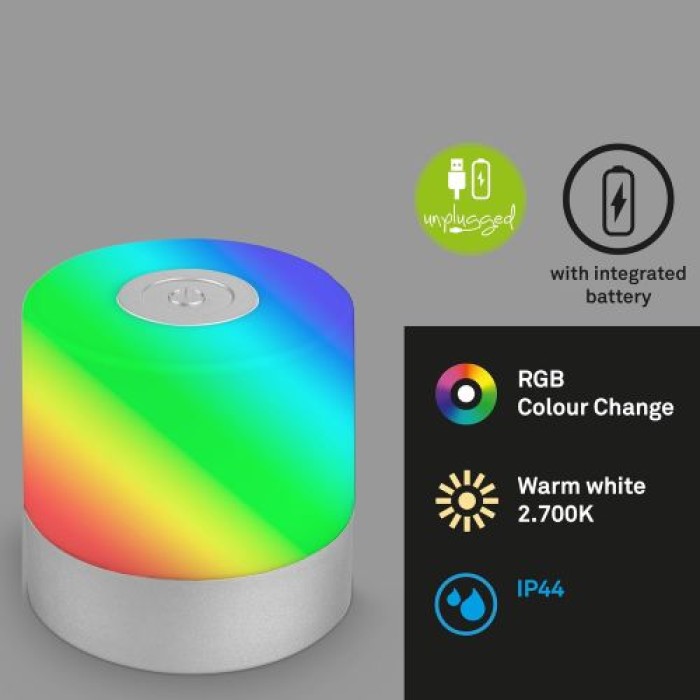 BRILONER LED Akku-Tischleuchte, 7 cm, Touch, 1,5W, 100lm, chrom-matt, 7462014