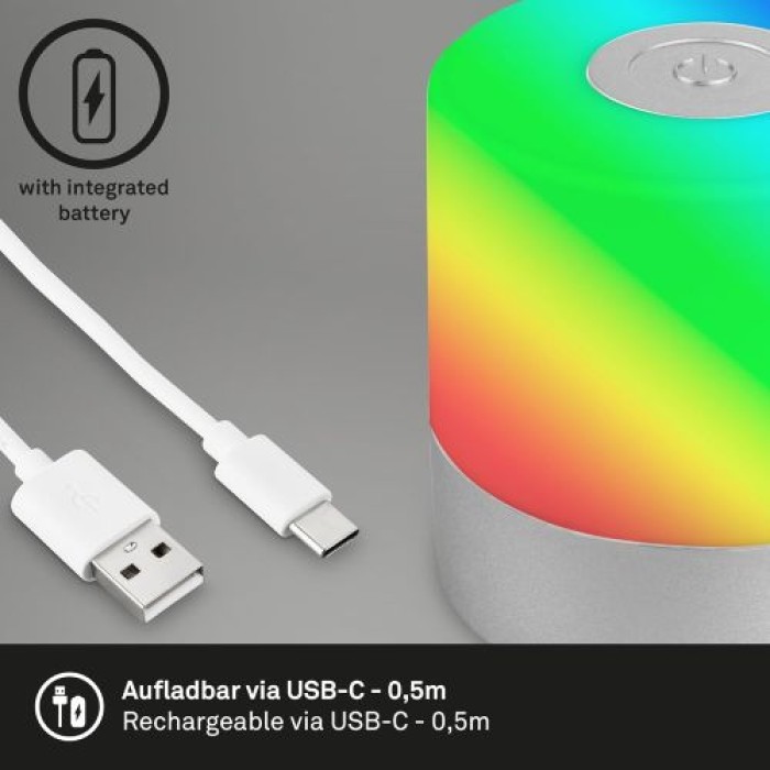BRILONER LED Akku-Tischleuchte, 7 cm, Touch, 1,5W, 100lm, chrom-matt, 7462014