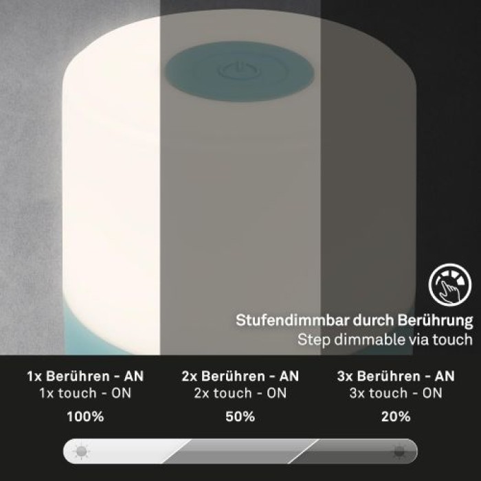 BRILONER LED Akku-Tischleuchte, 7 cm, Touch, 2W, 150lm, blau, 7461010