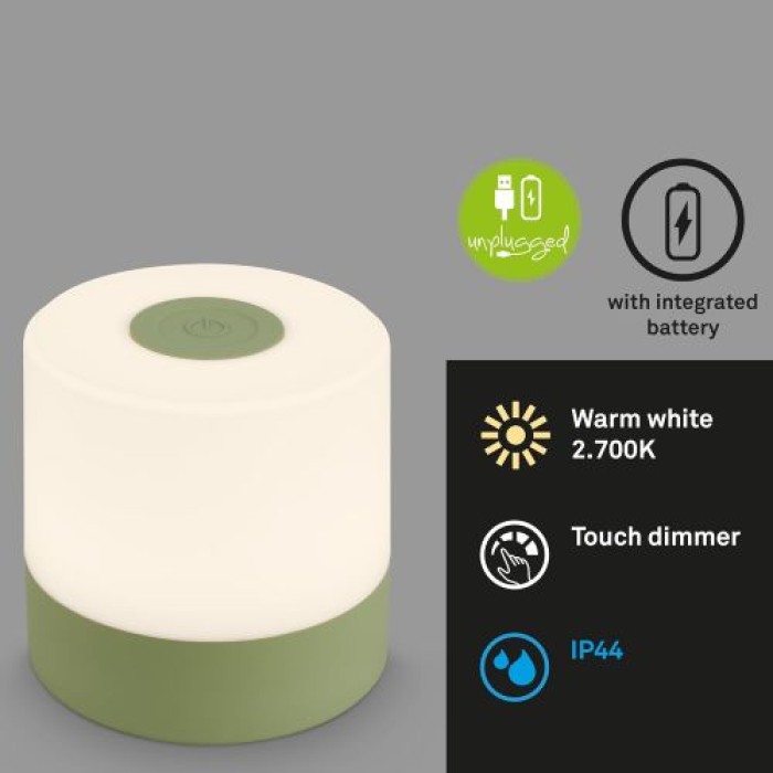 BRILONER LED Akku-Tischleuchte, 7 cm, Touch, 2W, 150lm, grün, 7461019