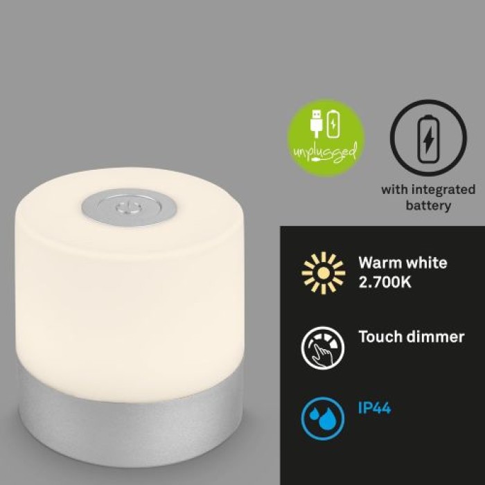BRILONER LED Akku-Tischleuchte, 7 cm, Touch, USB-C, 2W, 150lm, chrom-matt, 7461014