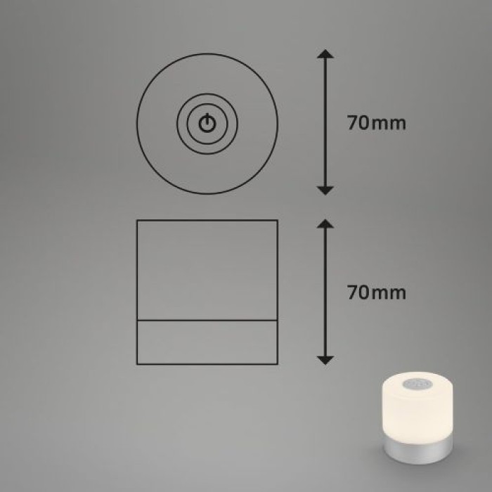 BRILONER LED Akku-Tischleuchte, 7 cm, Touch, USB-C, 2W, 150lm, chrom-matt, 7461014