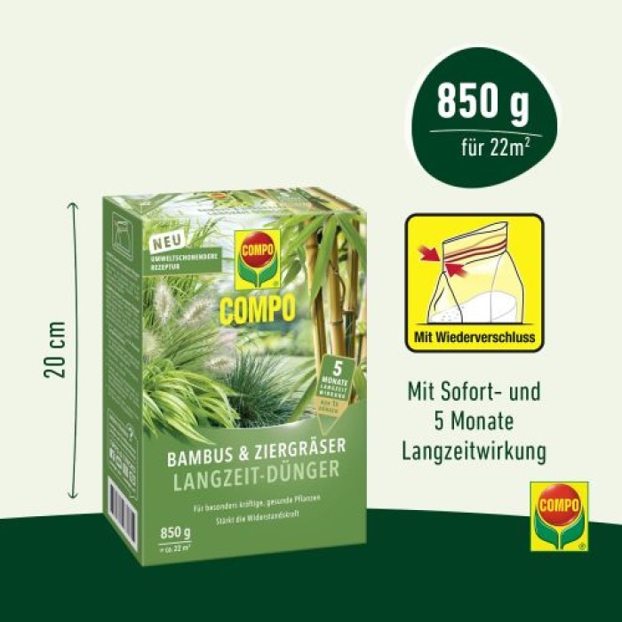 COMPO Bambus & Ziergräser Langzeit-Dünger, 5 Monate Langzeitwirkung, 850 g, 22 m², 26048