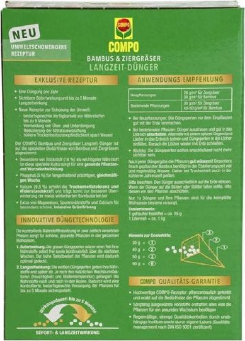COMPO Bambus & Ziergräser Langzeit-Dünger, 5 Monate Langzeitwirkung, 850 g, 22 m², 26048