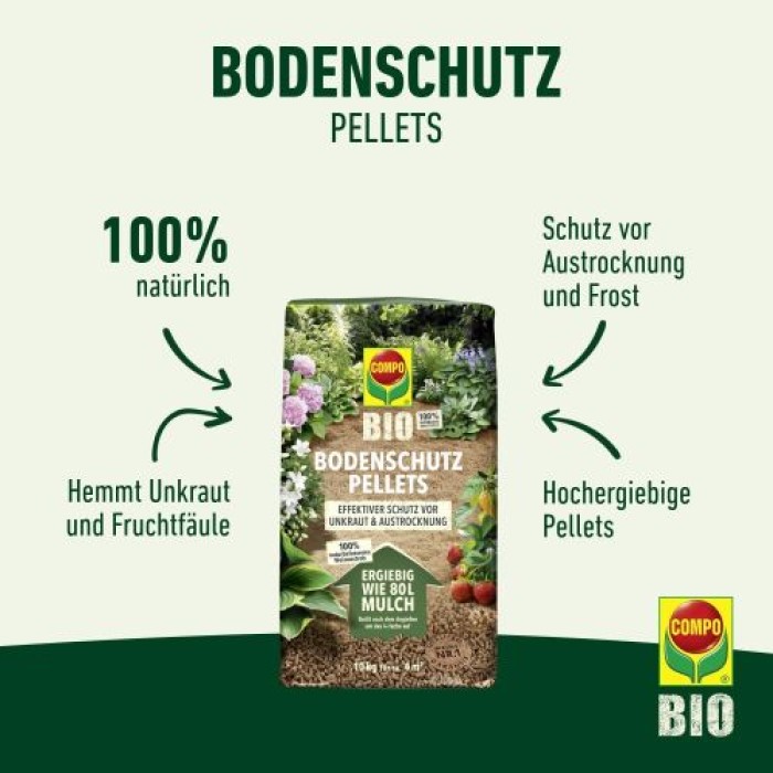 Compo Bio Bodenschutz Pellets 10 kg für 4m², Gartenmulch aus 100% Weizenstroh, 26378