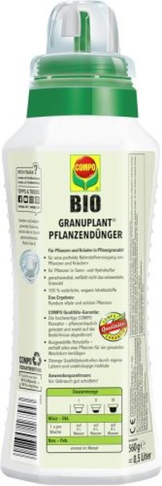 COMPO Bio GRANUPLANT Pflanzendünger für Pflanzen in Semi- und Hydrokultur - 500 ml, 23777