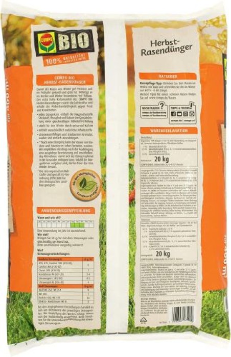 Compo BIO Herbst-Rasendünger, mit 3 Monate Langzeitwirkung, 20 kg, 400 m², 28590