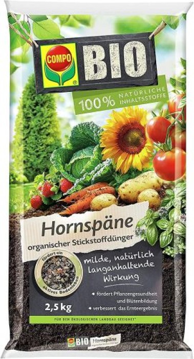 COMPO BIO Hornspäne, Hochwertiger und natürlicher Dünger mit Stickstoff, Ideal auch als Tomatendünger, 2,5 kg 2,5 kg Single 12611