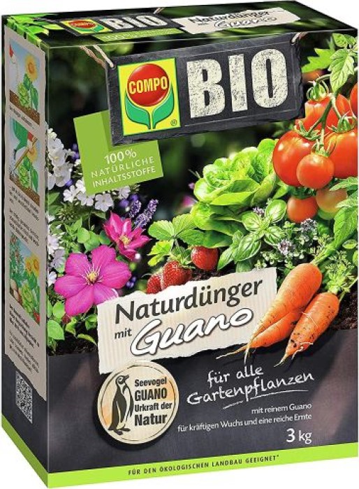 COMPO BIO Naturdünger mit Guano, für alle Gartenpflanzen, 3 kg, 12451