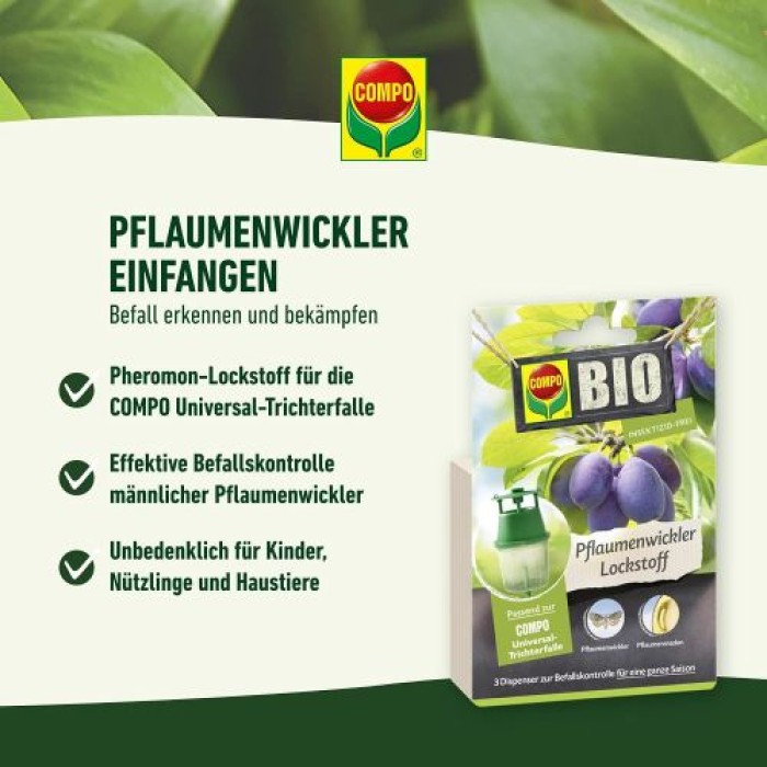 COMPO BIO Pflaumenwickler Lockstoff für eine ganze Saison, 3 Stück, 22594