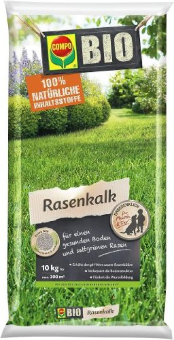 COMPO BIO Rasenkalk, Zur Erhöhung des pH-Werts saurer Böden, Für 200 m², 10 kg 25704
