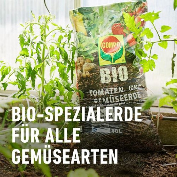 COMPO BIO Tomaten- und Gemüseerde, Für alle Gemüsekulturen, Torffrei, 20 Liter, 28228