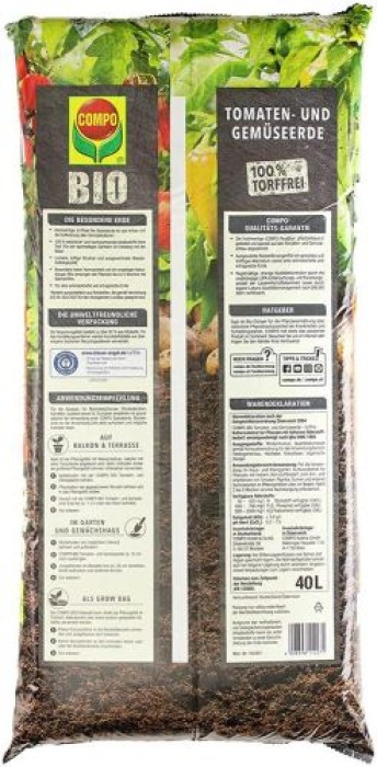 COMPO BIO Tomaten- und Gemüseerde, Für alle Gemüsekulturen, Torffrei, 20 Liter, 28228