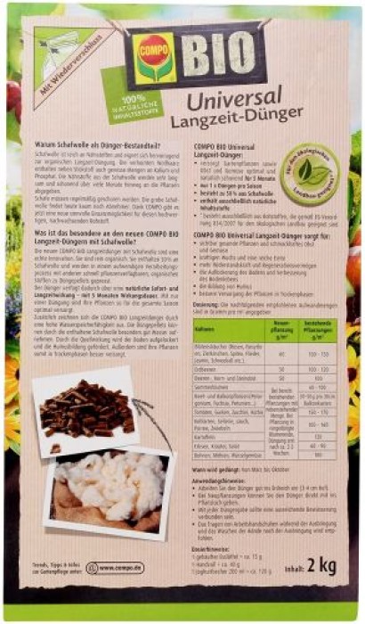 Compo Bio Universal Langzeit-Dünger mit Schafwolle 2 kg Single 20273