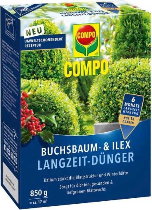 COMPO Buchsbaum- und Ilex Langzeit-Dünger, 6 Monate Langzeitwirkung, 850 g, 17 m², 23852