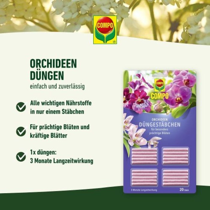 COMPO Düngestäbchen für Orchideen, mit 3 Monaten Langzeitwirkung, 20 Stück, 11978