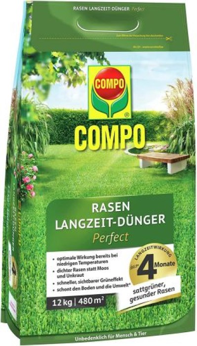 COMPO Rasen Langzeit-Dünger, mit 4 Monaten Langzeitwirkung, 12 kg, 480 m², 23698