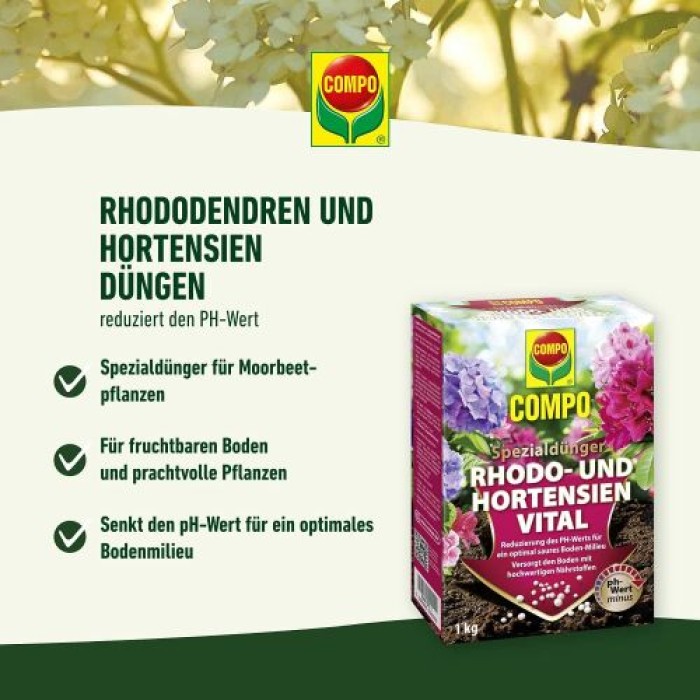 COMPO Rhodo- und Hortensien Vital, Spezial-Dünger, 1 kg, 21795