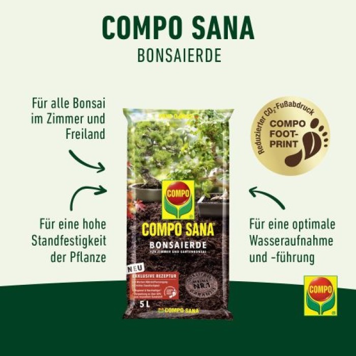 COMPO SANA Bonsaierde 5 L, mit 8 Wochen Nährstoffe, Für alle Zimmer- und Freiland-Bonsai, 5 Liter, 11602
