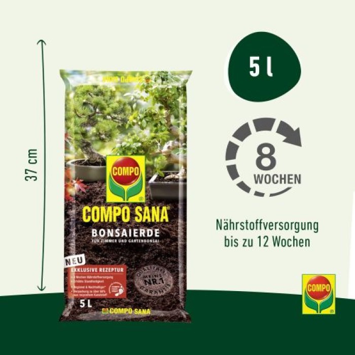 COMPO SANA Bonsaierde 5 L, mit 8 Wochen Nährstoffe, Für alle Zimmer- und Freiland-Bonsai, 5 Liter, 11602