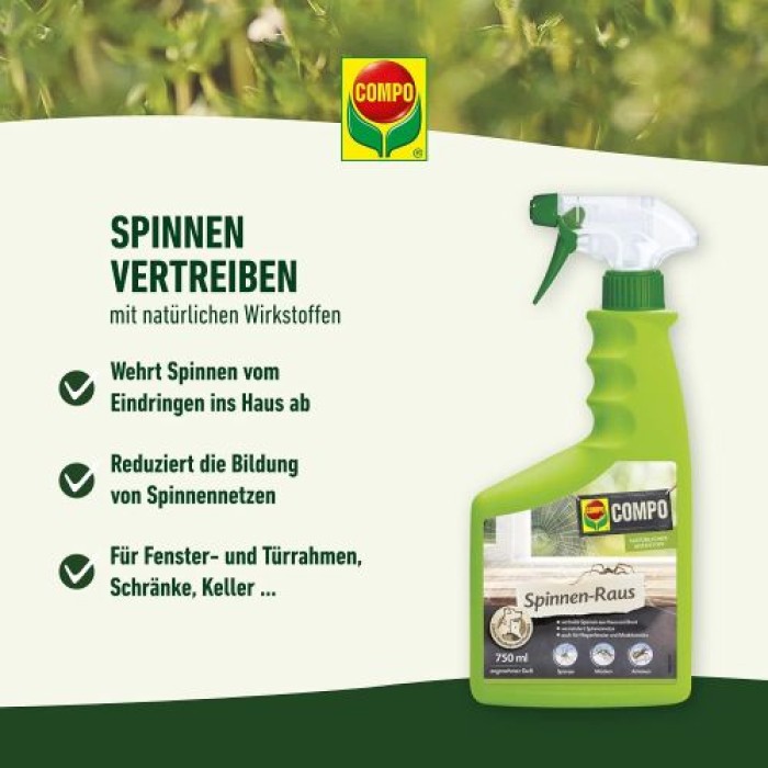 COMPO Spinnen-Raus, Vergrämungsmittel zum Vertreiben von Spinnen, Natürlicher Wirkstoff, 750 ml, 23024