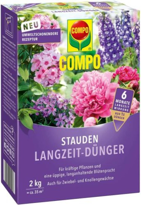 COMPO Stauden Langzeit-Dünger für Stauden und Blütensträucher, umweltschonend, 6 Monate Langzeitwirkung, 2 kg, 46 m², 23791