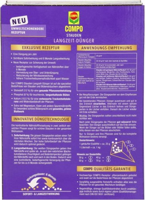 COMPO Stauden Langzeit-Dünger für Stauden und Blütensträucher, umweltschonend, 6 Monate Langzeitwirkung, 2 kg, 46 m², 23791