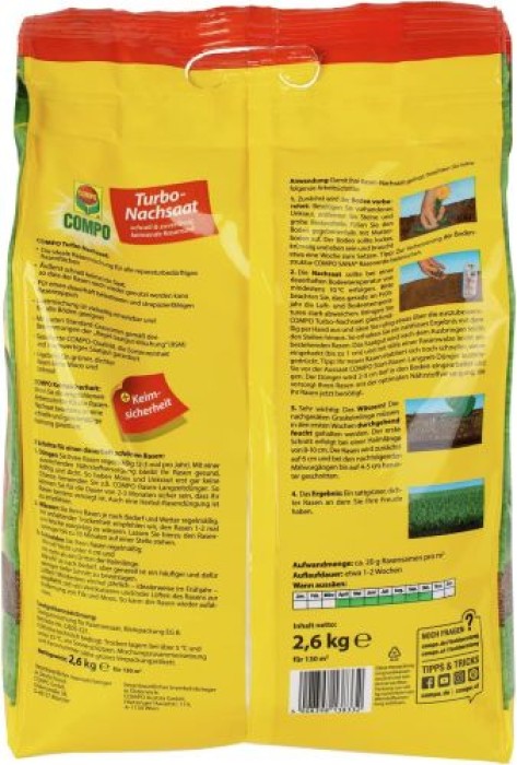 COMPO Turbo Nachsaat, mit Keimsicherheit, 2,6 kg, 130 m², 23833
