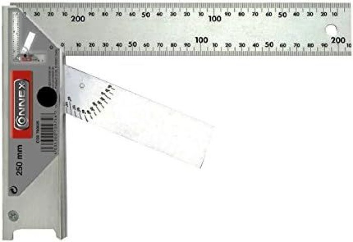 Connex Schreinerwinkel 250 mm, eloxiertes Aluminium mit Anschlag und einstellbarer Zunge, COX780625