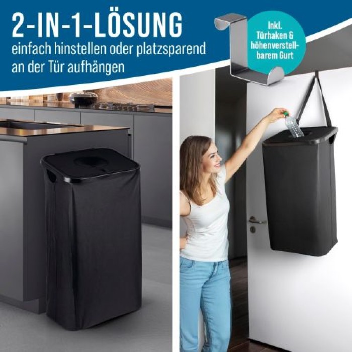 EASYmaxx Pfandflaschen Sammelbehälter 80 l inkl. Türhaken & 2 herausnehmbare Tragetaschen, 19368