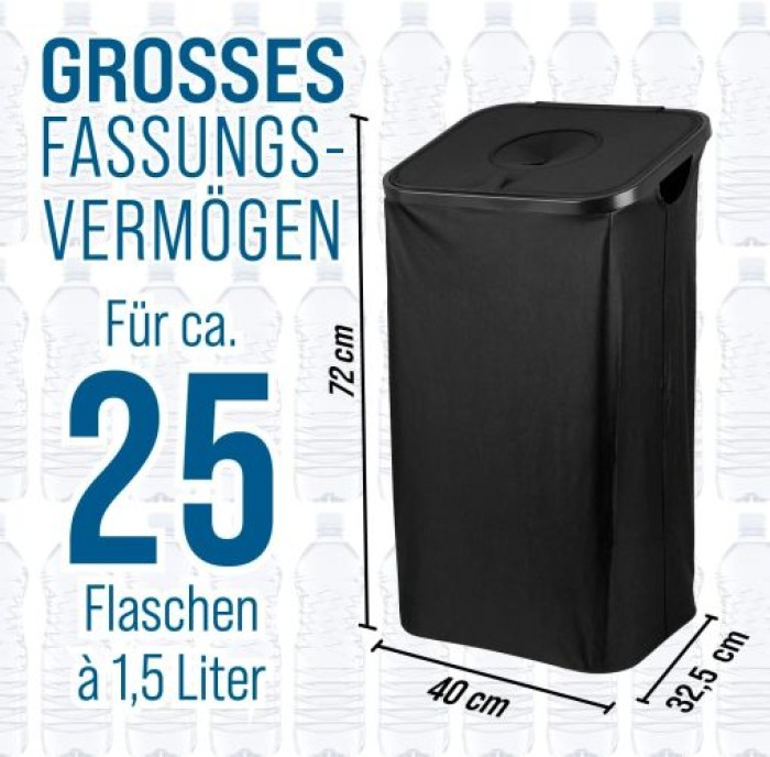 EASYmaxx Pfandflaschen Sammelbehälter 80 l inkl. Türhaken & 2 herausnehmbare Tragetaschen, 19368