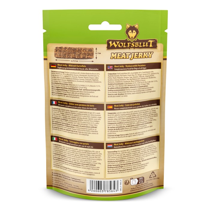 Wolfsblut Meat Jerky, Dark Forest, Wild mit Kartoffeln, 80 g, WB785643
