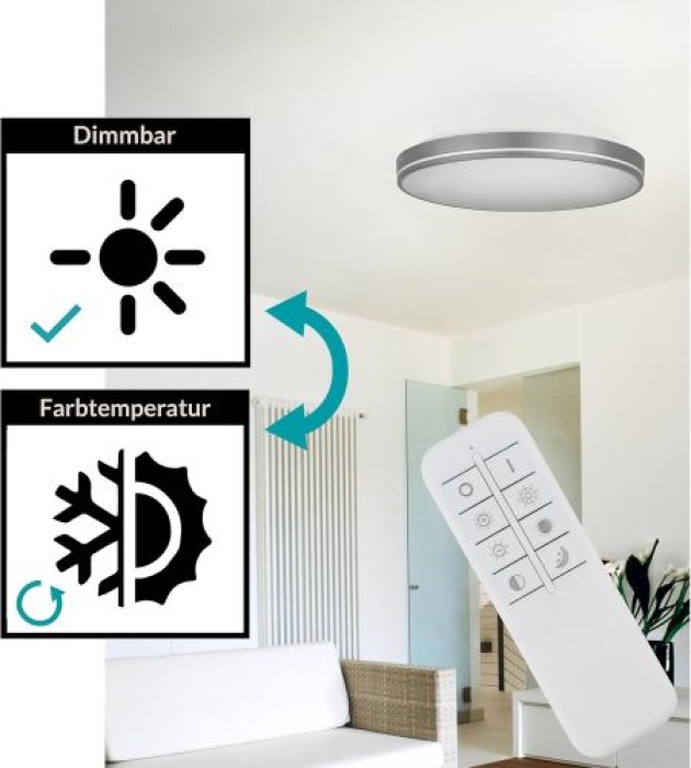 EGLO LED Deckenleuchte Orotava, dimmbar mit Fernbedienung, DM 39,5 cm, 75705