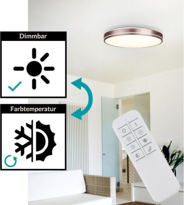 EGLO LED Deckenleuchte Orotava, dimmbare Deckenlampe mit Fernbedienung, DM 39,5 cm, Mokka/Weiß, 75707