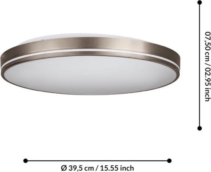 EGLO LED Deckenleuchte Orotava, dimmbare Deckenlampe mit Fernbedienung, DM 39,5 cm, Mokka/Weiß, 75707