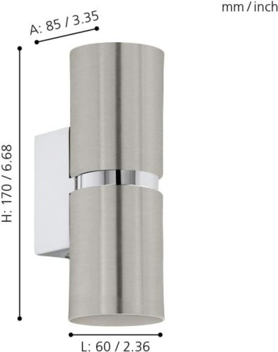 EGLO LED Wandlampe Passa, Wandstrahler innen aus Metall in Nickel-Matt und Chrom, 96261