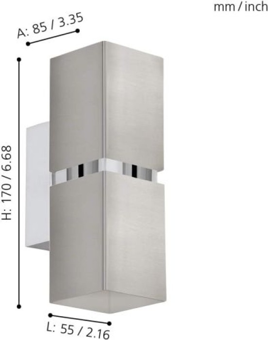 EGLO LED Wandlampe Passa, Wandstrahler innen aus Metall in Nickel-Matt und Chrom, eckig, 96264